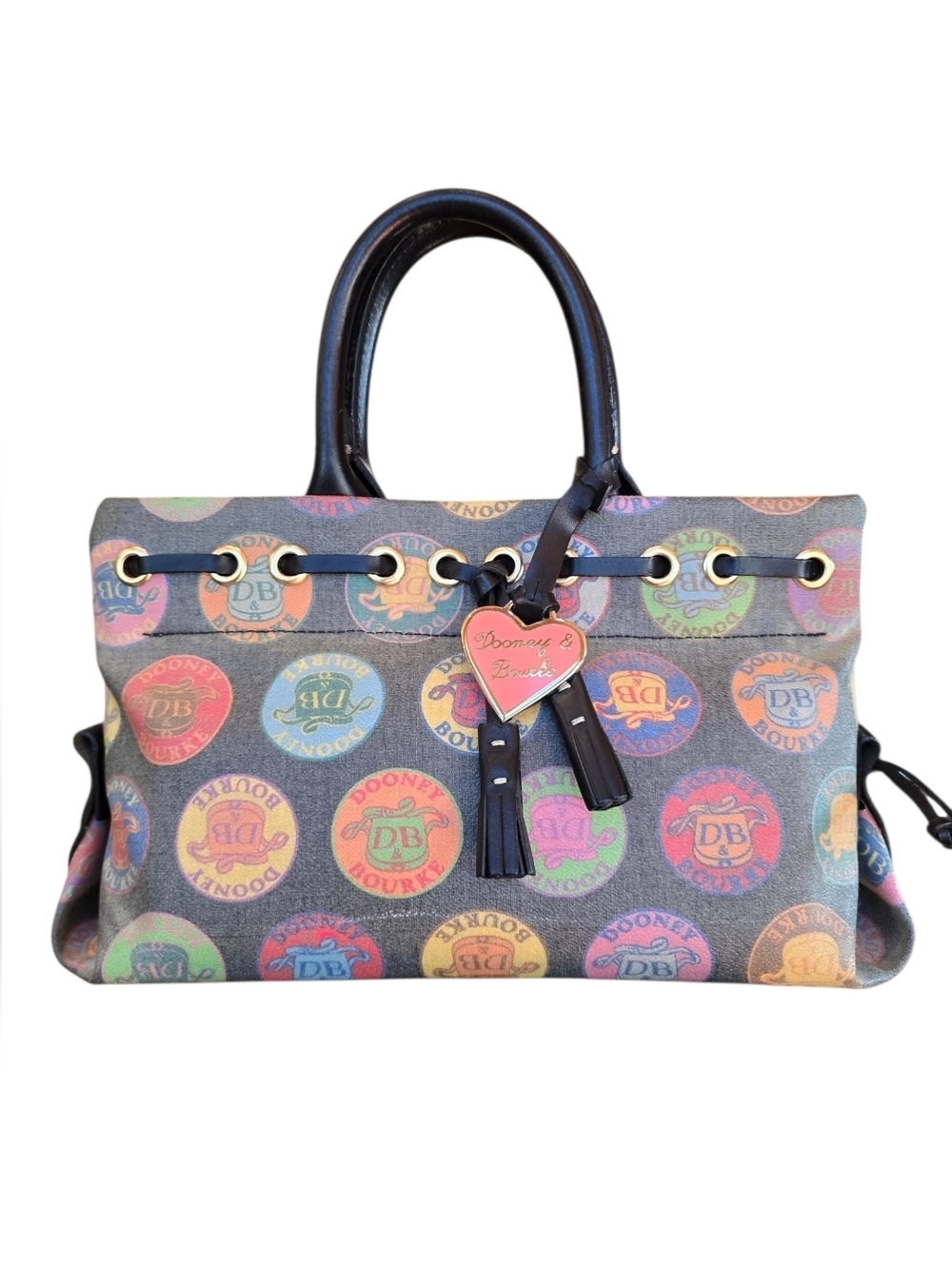 Dooney & Bourke Rare Fanciful Tutti Frutti Medallion Black Vintage Satchel